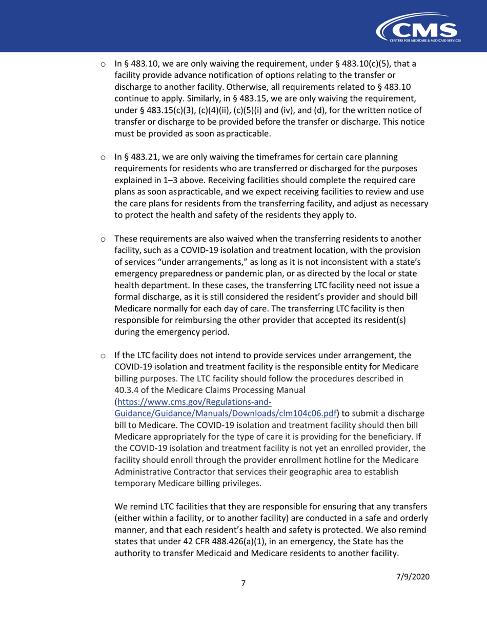 Long Term Care Facilities (Skilled Nursing Facilities and / or Nursing Facilities): Cms Flexibilities to Fight Covid-19, Page 7