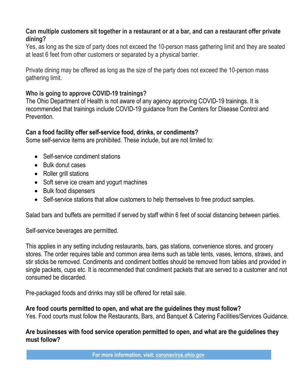 Protecting Against Covid-19 - Covid-19 Dine Safe Ohio Order Faq - Ohio, Page 2