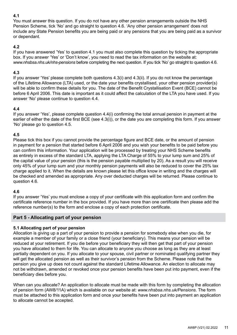 Form AW8P Nhs Pensions - Deferred Benefits Claim Form - United Kingdom, Page 11