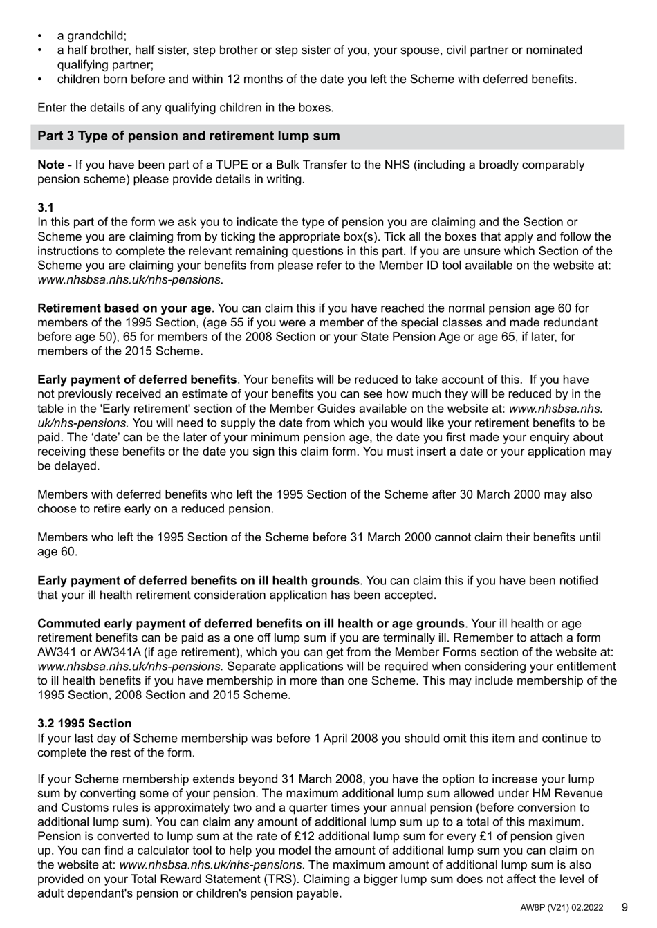 Form AW8P Nhs Pensions - Deferred Benefits Claim Form - United Kingdom, Page 9