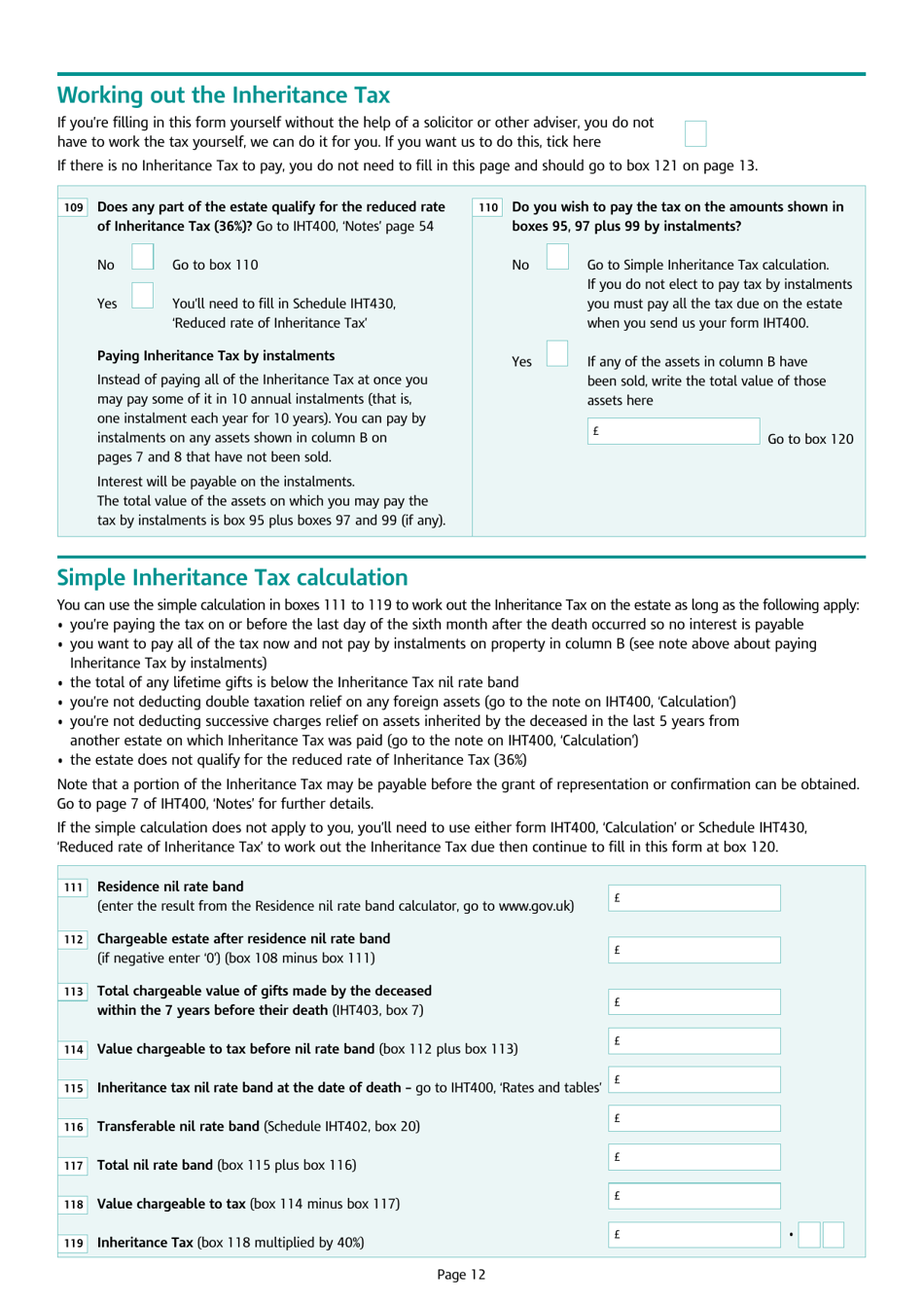 Form IHT400 - Fill Out, Sign Online and Download Fillable PDF, United ...