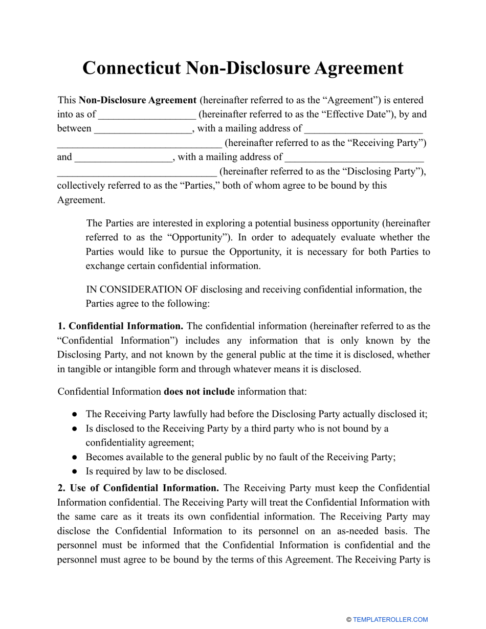 Non-disclosure Agreement Template - Connecticut, Page 1