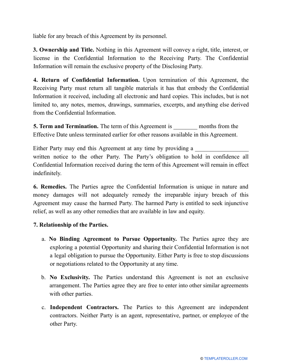 Non-disclosure Agreement Template - Ohio, Page 2