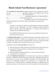 Document preview: Non-disclosure Agreement Template - Rhode Island