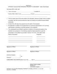 Form CAO Pb01 &quot;Affidavit Collecting Personal Property of Small Estate&quot; - Idaho