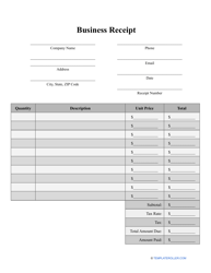 Document preview: Business Receipt Template