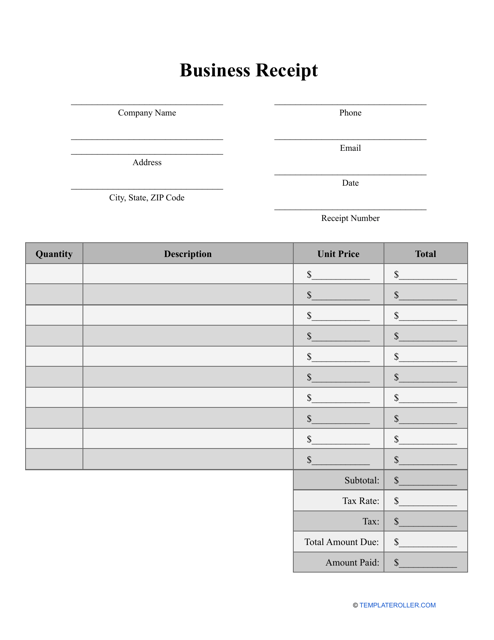 Business Receipt Template - Fill Out, Sign Online and Download PDF ...