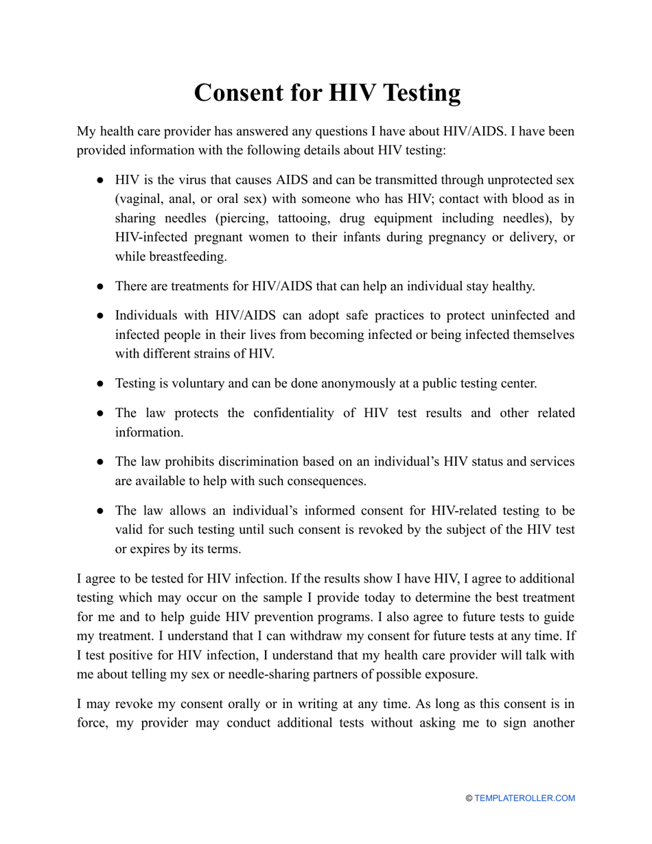 Consent for HIV Testing Template, Page 1
