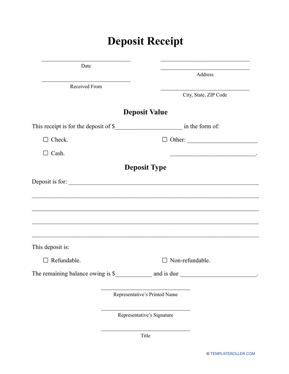Deposit Receipt Template - Fill Out, Sign Online and Download PDF ...