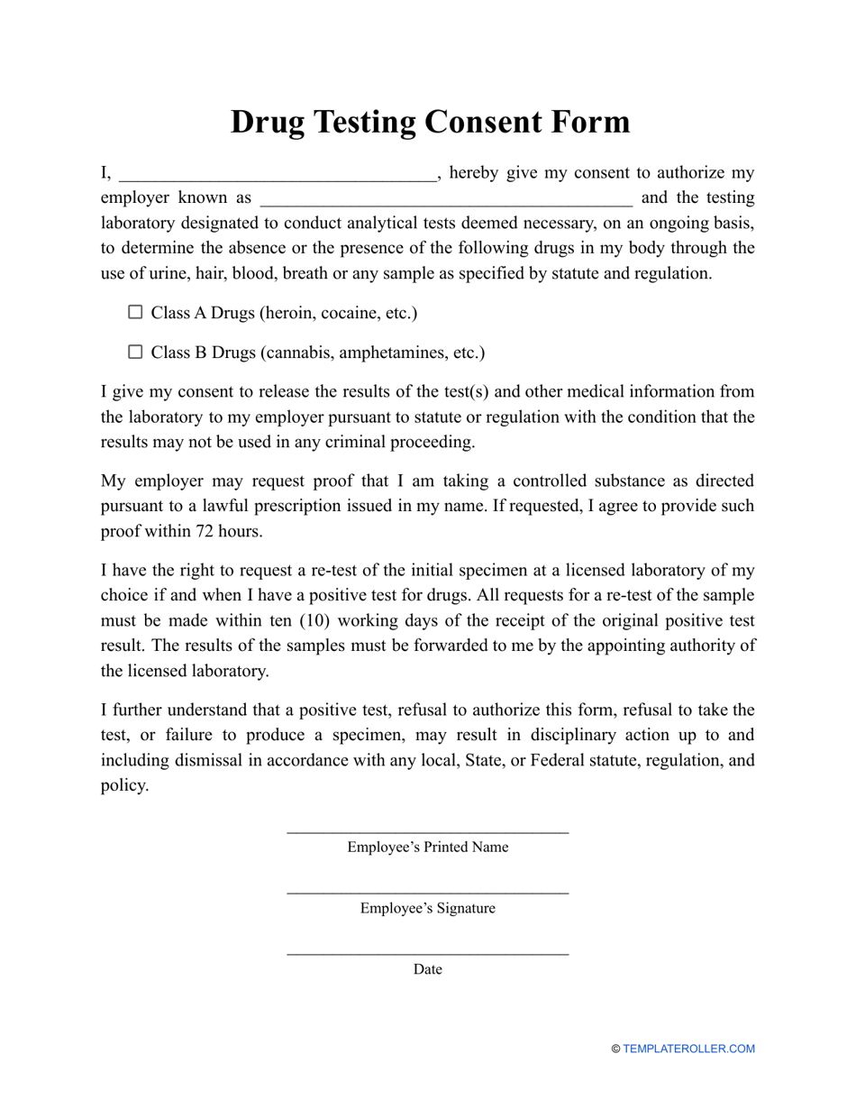 Drug Testing Consent Form - Fill Out, Sign Online and Download PDF ...