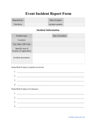 Event Incident Report Form