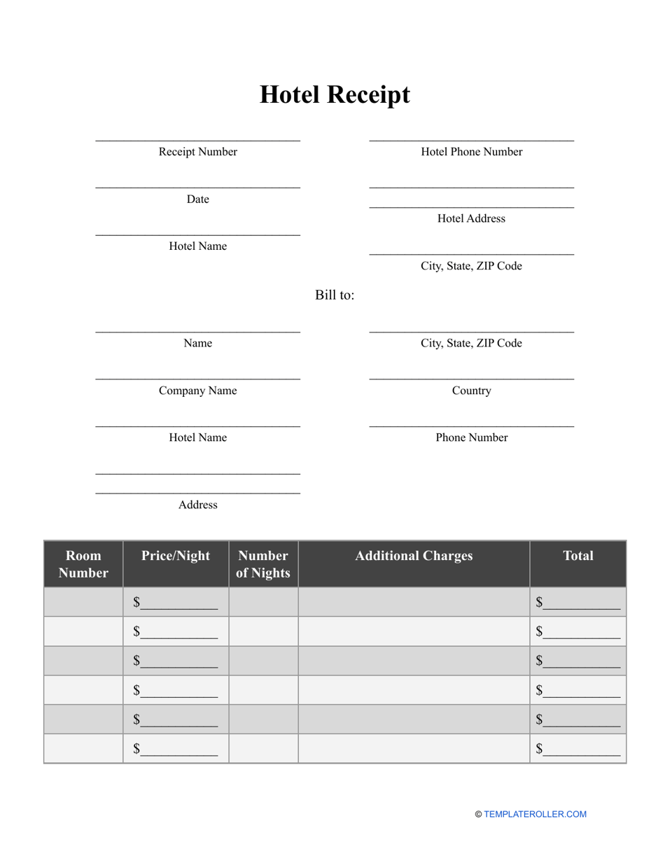 Hotel Receipt Template, Page 1