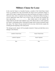Document preview: Military Clause for Lease Template