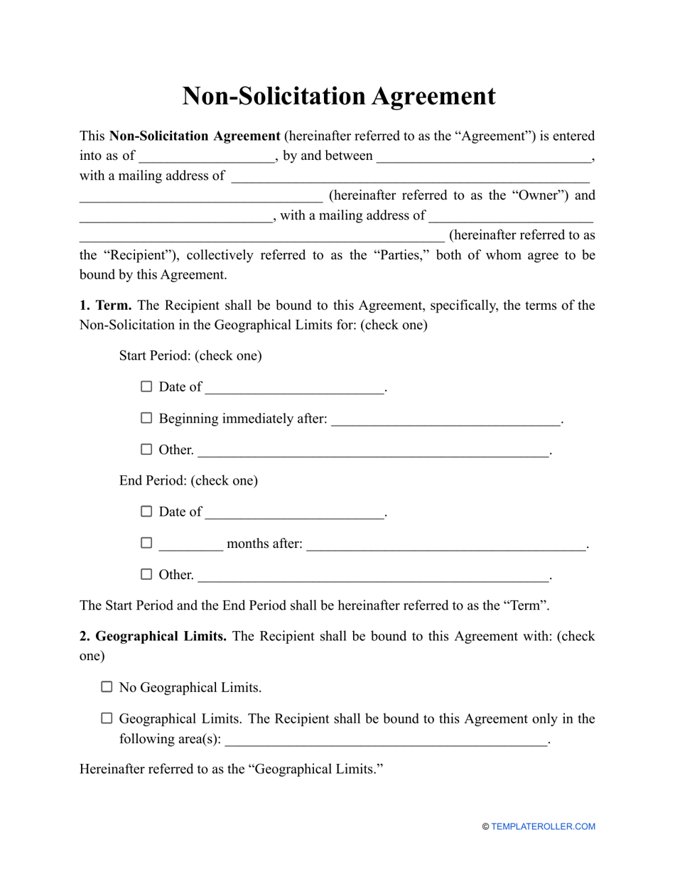 Non-solicitation Agreement Template, Page 1