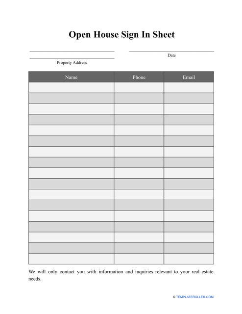 Open House Sign in Sheet Template Image Preview