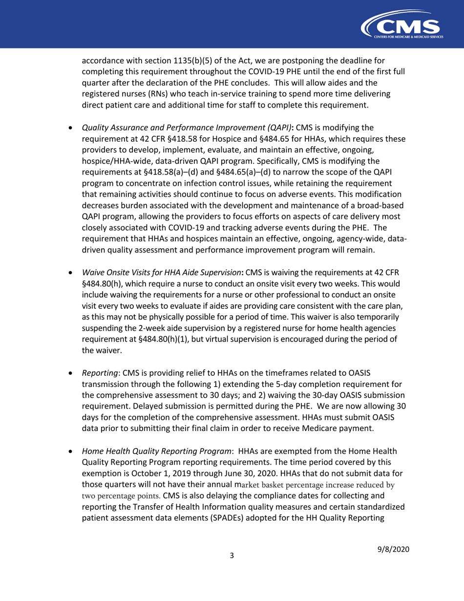 Home Health Agencies: Cms Flexibilities to Fight Covid-19, Page 3