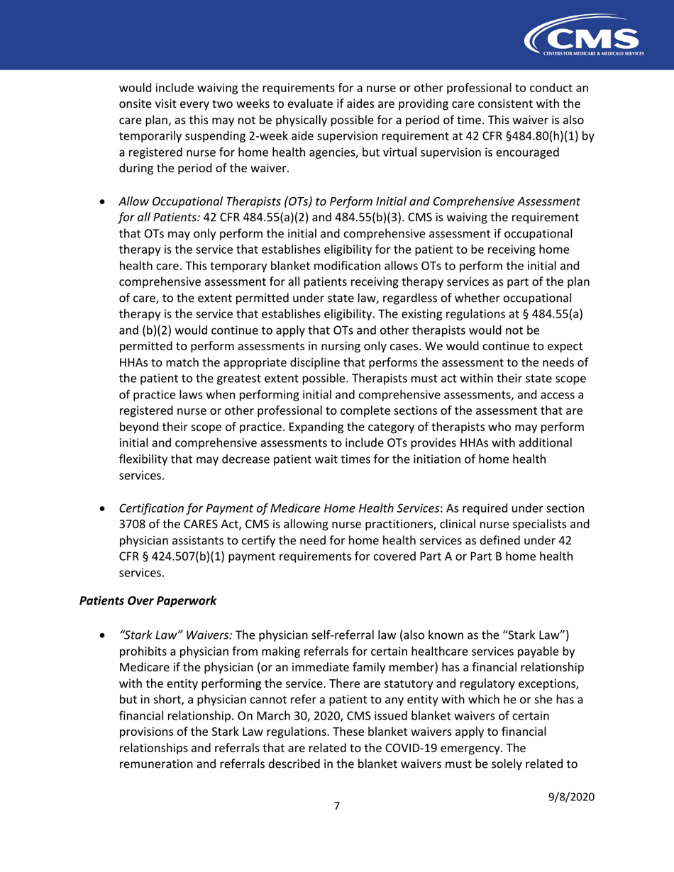 Home Health Agencies: Cms Flexibilities to Fight Covid-19, Page 7
