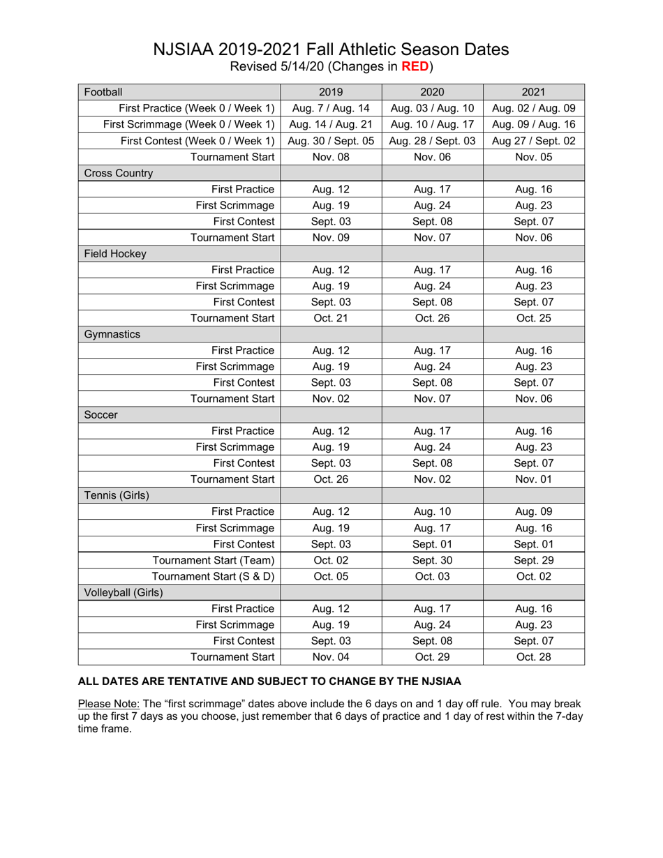 New Jersey Njsiaa 2019-2022 Athletic Season Dates Download Printable ...