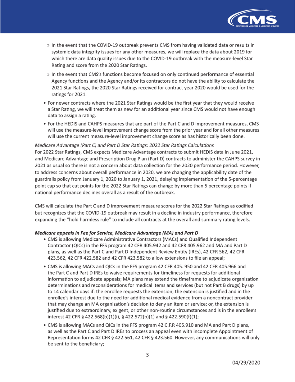 Medicare Advantage and Part D Plans: Cms Flexibilities to Fight Covid-19, Page 3