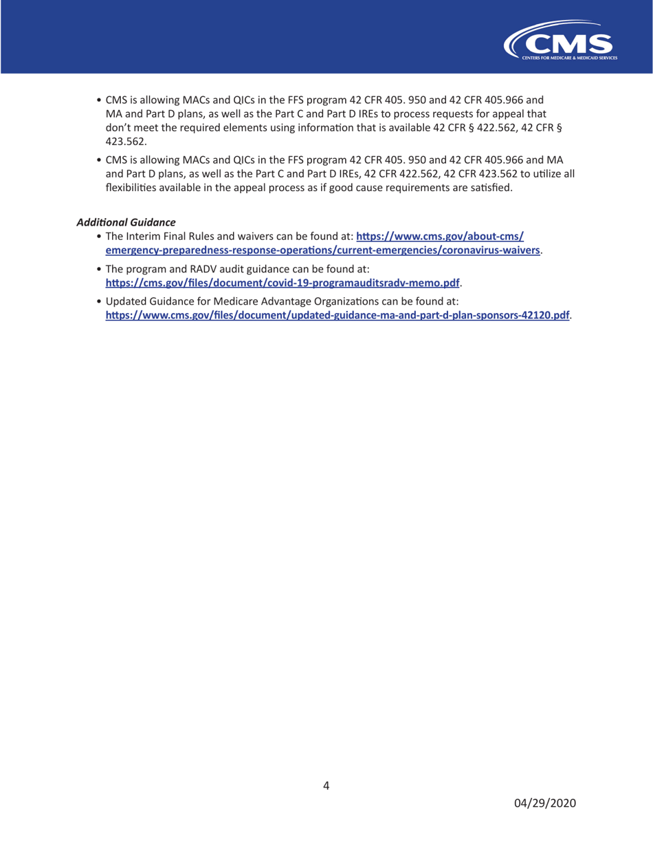 Medicare Advantage and Part D Plans: Cms Flexibilities to Fight Covid-19, Page 4