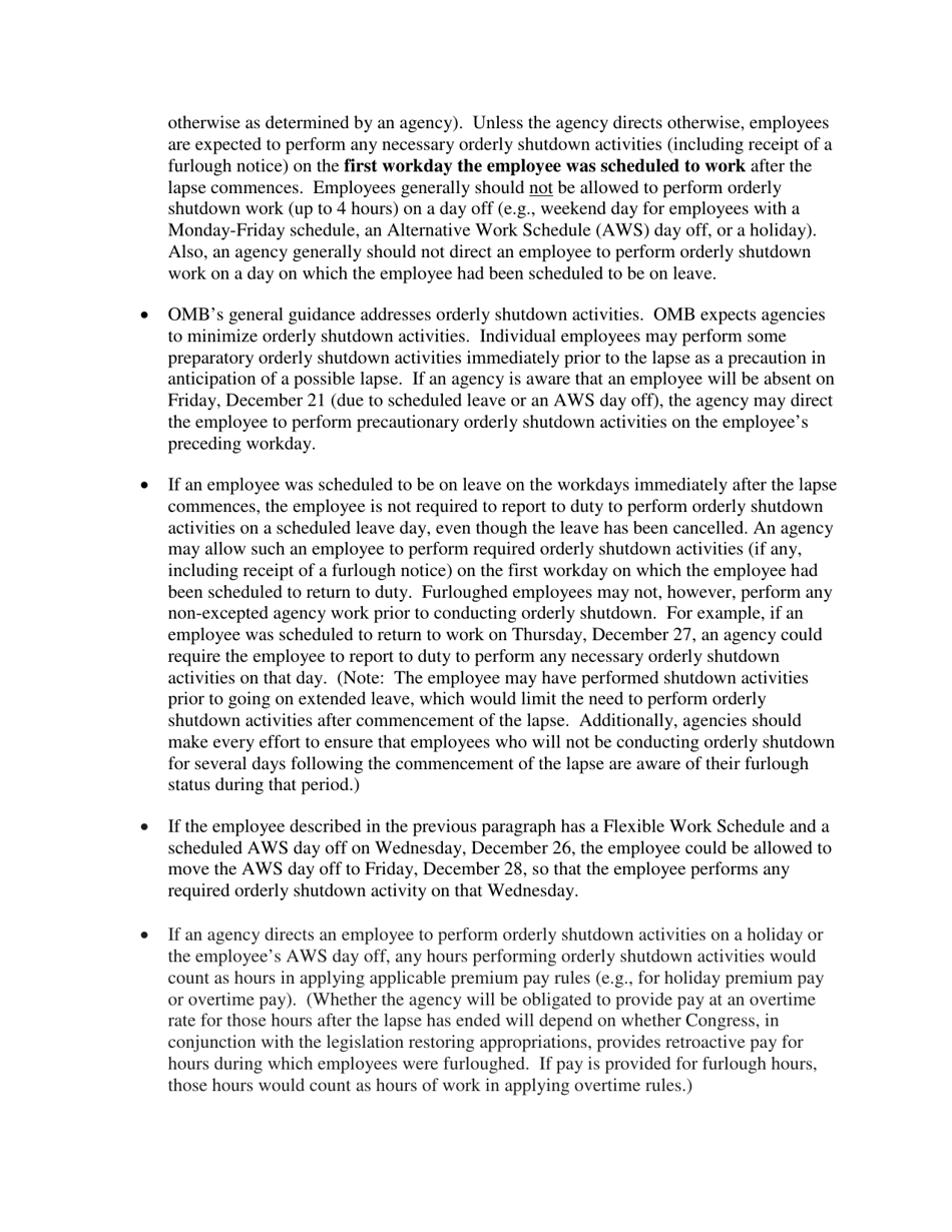 Special Instructions for Agencies Affected by a Possible Lapse in Appropriations Starting on December 22, 2018, Page 3