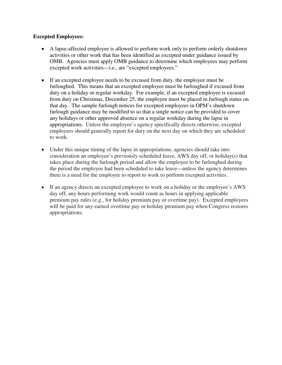 Special Instructions for Agencies Affected by a Possible Lapse in Appropriations Starting on December 22, 2018, Page 4
