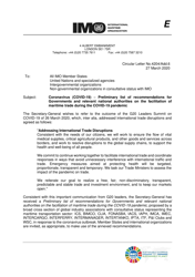 &quot;Circular Letter No.4204/Add.6 - Coronavirus (Covid-19) - Preliminary List of Recommendations for Governments and Relevant National Authorities on the Facilitation of Maritime Trade During the Covid-19 Pandemic&quot;