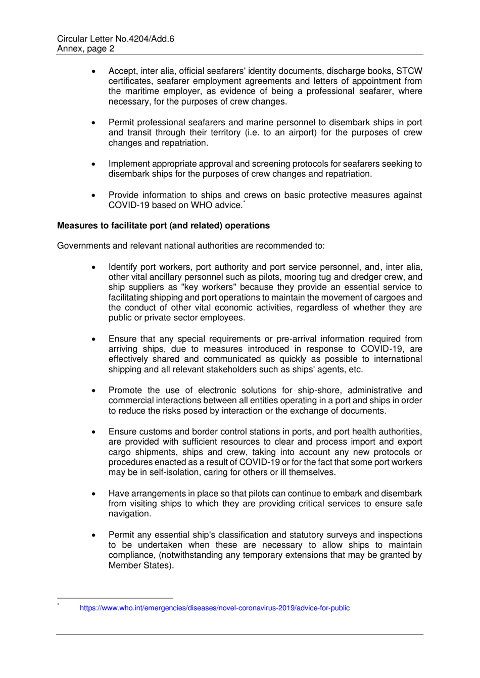 Circular Letter No.4204 / Add.6 - Coronavirus (Covid-19) - Preliminary List of Recommendations for Governments and Relevant National Authorities on the Facilitation of Maritime Trade During the Covid-19 Pandemic, Page 4