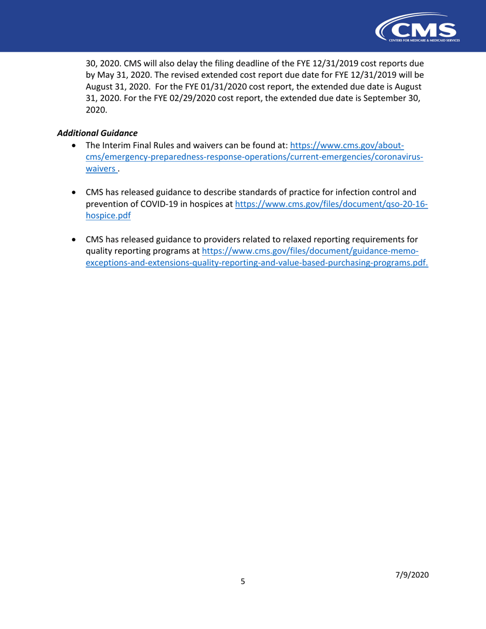 Hospice: Cms Flexibilities to Fight Covid-19, Page 5