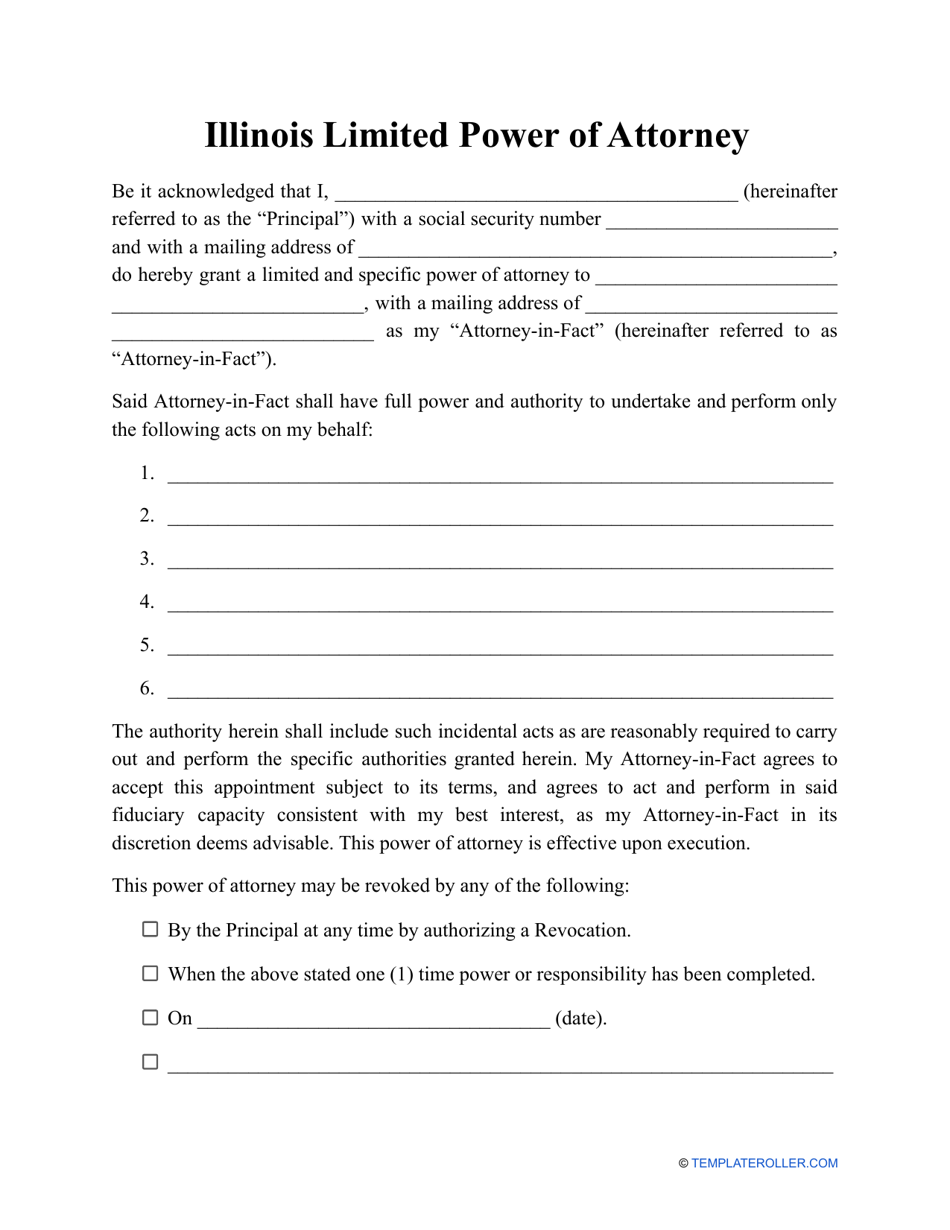 Illinois Limited Power of Attorney Template - Fill Out, Sign Online and ...