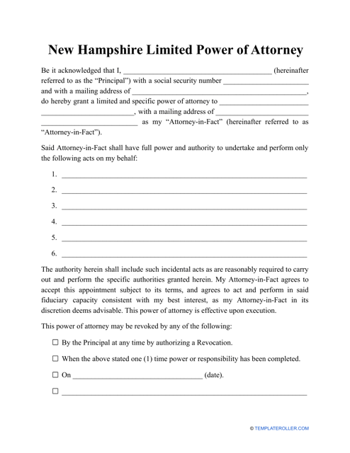 Limited Power of Attorney Template - New Hampshire Download Pdf