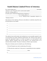 Document preview: Limited Power of Attorney Template - South Dakota