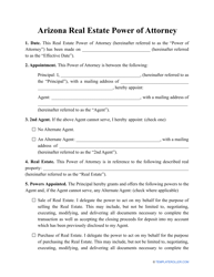 Document preview: Real Estate Power of Attorney Template - Arizona