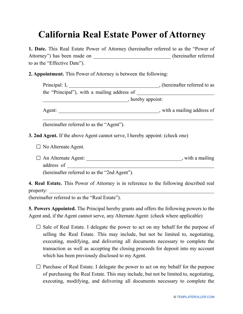 Real Estate Power of Attorney Template - California, Page 1