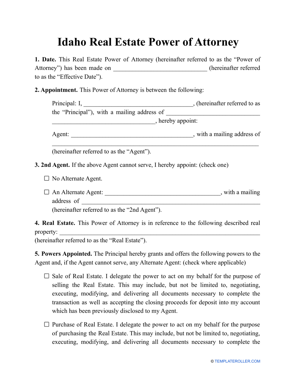 Idaho Real Estate Power of Attorney Template Fill Out, Sign Online