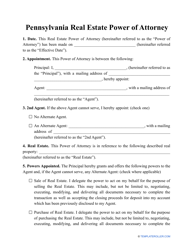 Document preview: Real Estate Power of Attorney Template - Pennsylvania