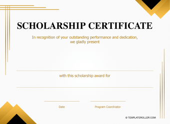Document preview: Scholarship Certificate Template - Grey