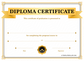 Document preview: Diploma Certificate Template - Yellow