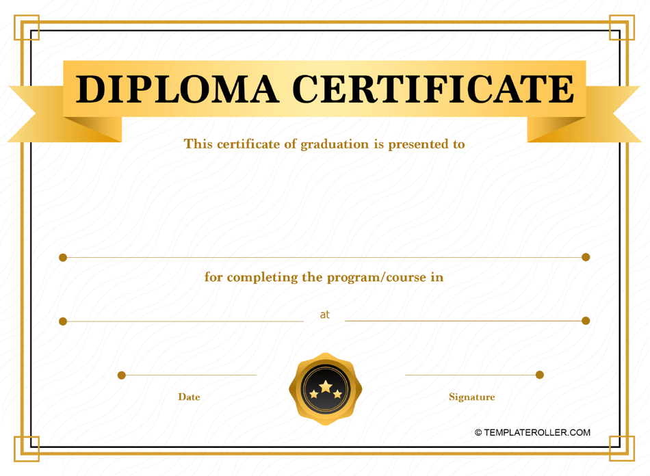 Yellow-themed Diploma Certificate Template