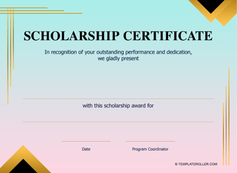 Document preview: Scholarship Certificate Template -blue and Pink