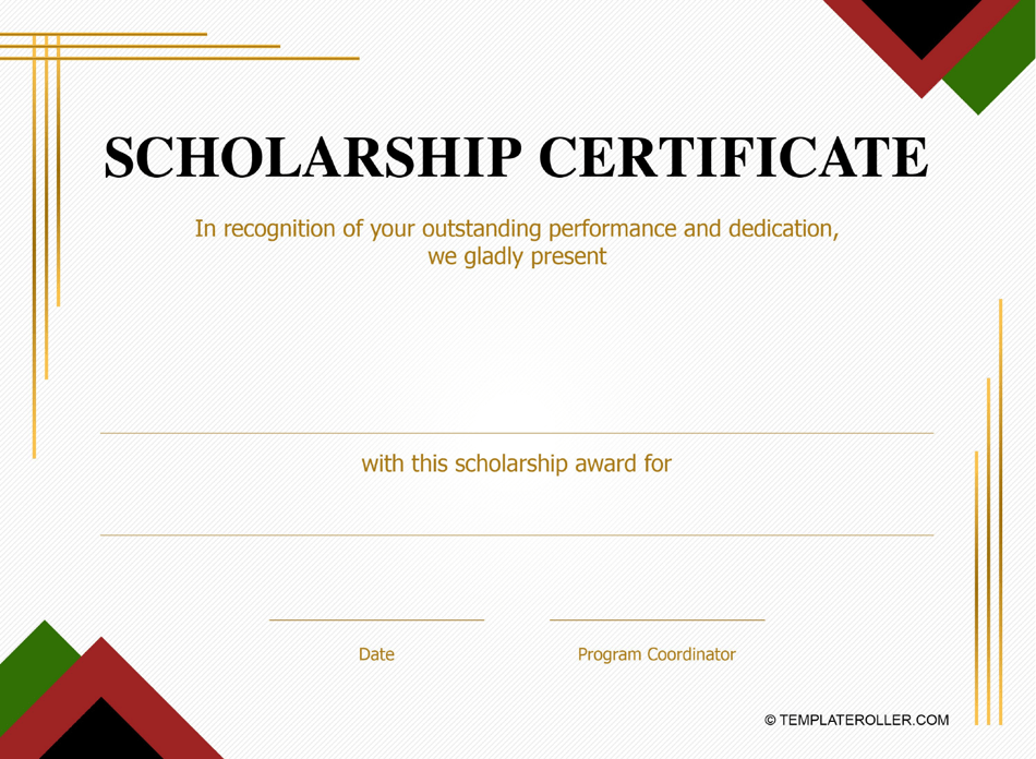 Scholarhip Certificate Template in red and green color scheme