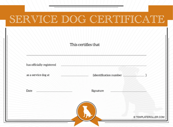 Document preview: Service Dog Certificate Template - Orange