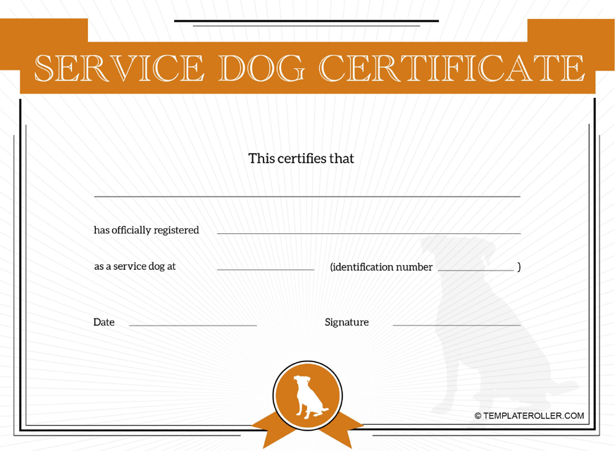 &quot;Service Dog Certificate Template - Orange&quot; Download Pdf