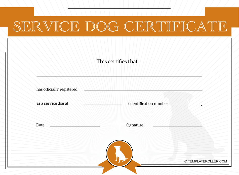 Service Dog Certificate Template - Orange Download Printable PDF ...