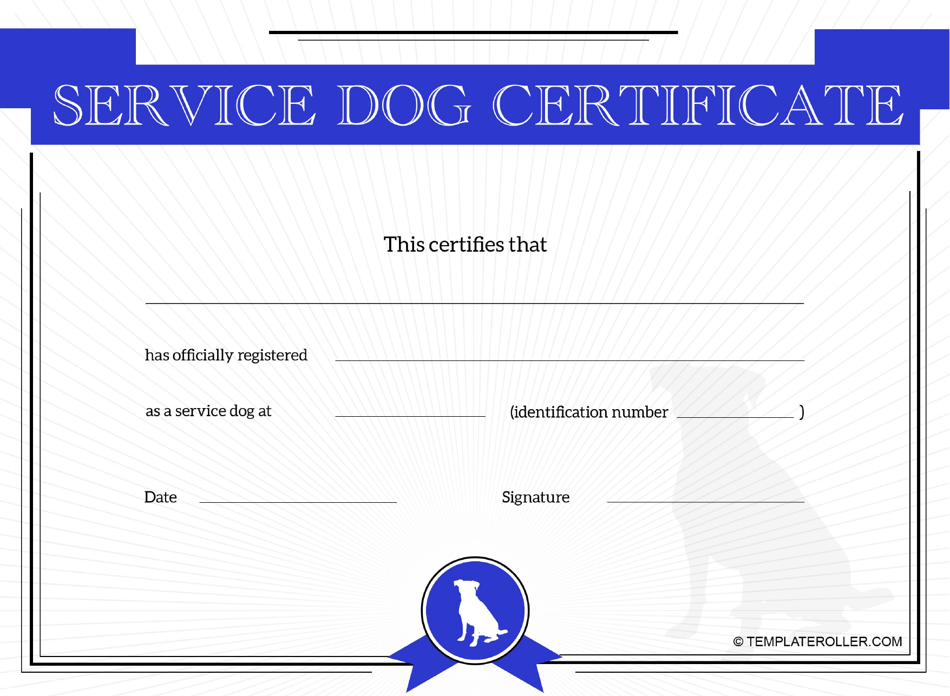 Service Dog Certificate Template in Blue