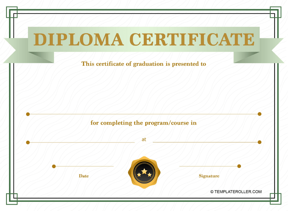 Green diploma certificate template