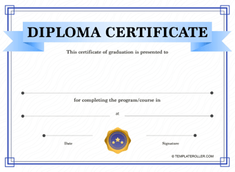 Document preview: Diploma Certificate Template - Blue