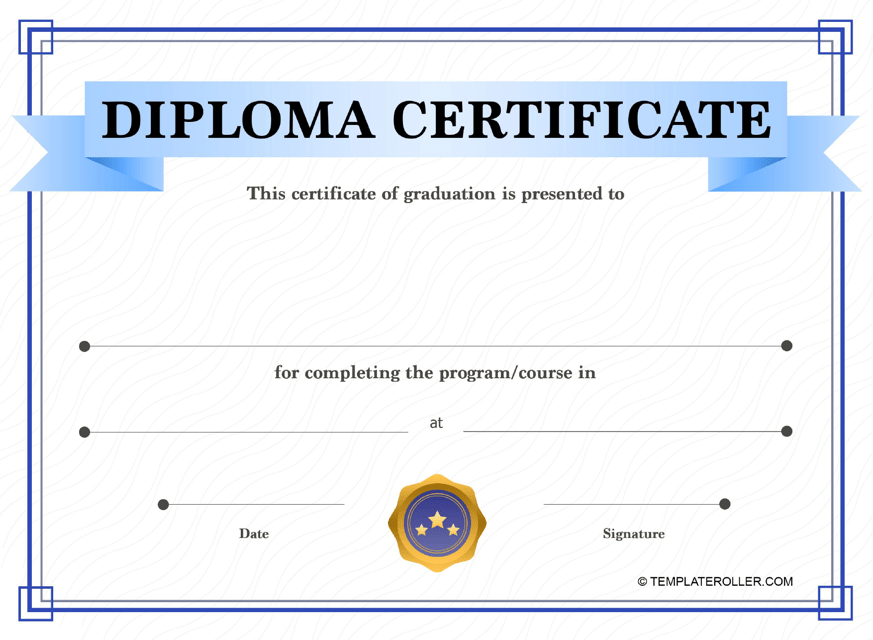 Diploma Certificate Template - Blue Download Pdf