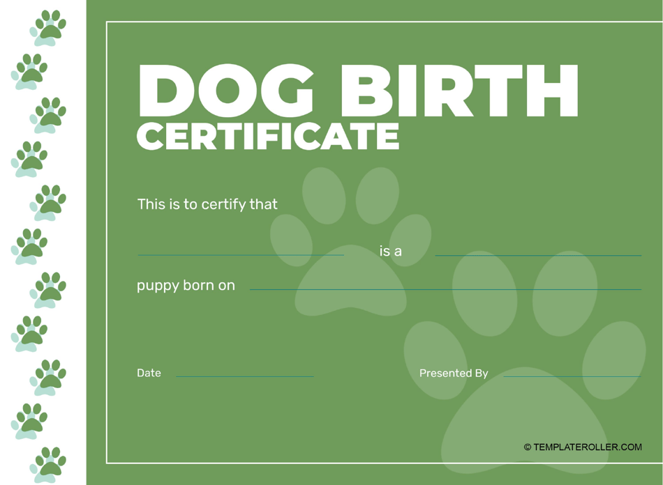 Dog Birth Certificate Template - Green Download Printable PDF ...