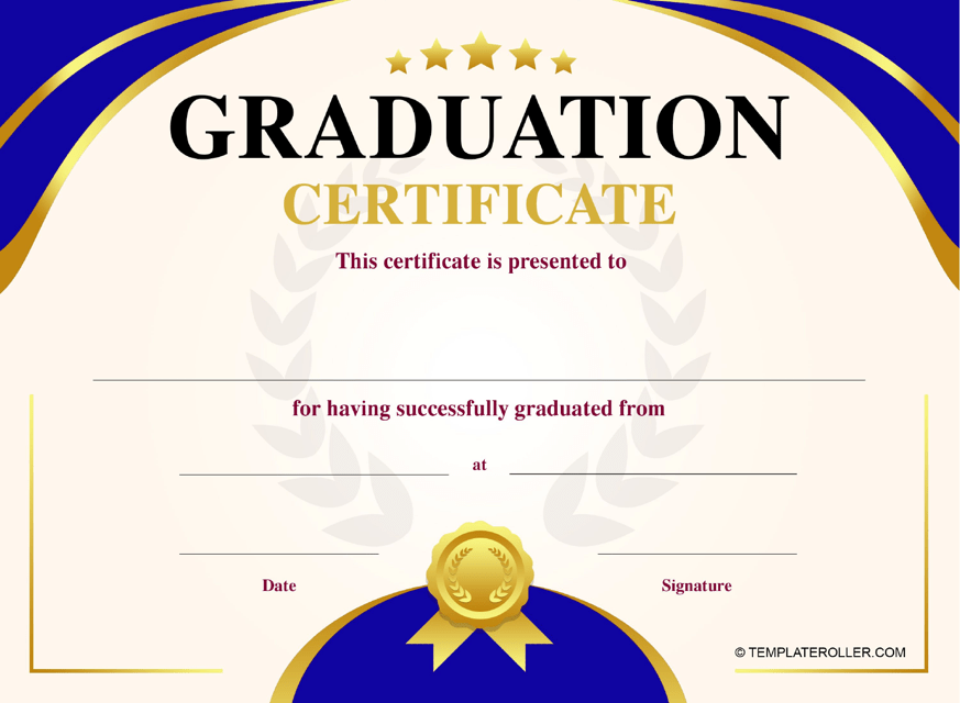 Graduation Certificate Template displaying a captivating design in Blue and Yellow color scheme.